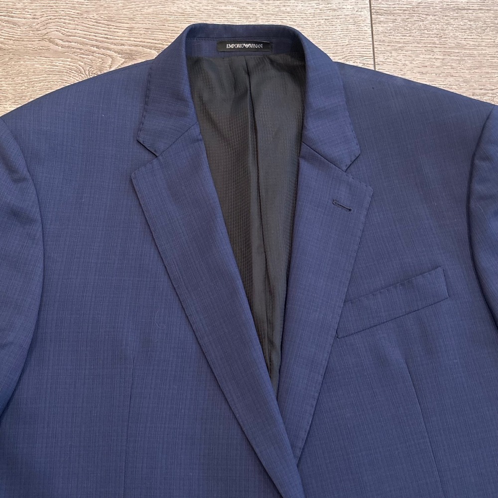 Emporio Armani Blazer Mens 58 Blue Virgin Wool SG Line 2-Button Suit Jacket
